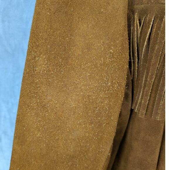 Vtg Suede Leather Jacket Womens Medium Tan Fringe Button Nylon Lining Western - Picture 13 of 15